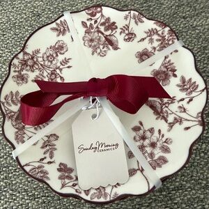 Sunday Morning Ceramics Burgundy Floral Appetizer Plates - set of 4